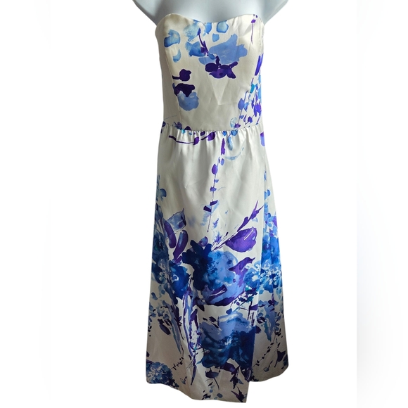 NWT Alfred Sung Blue White Strapless (Extra Straps) Floral Dress Size 12 - Picture 1 of 3
